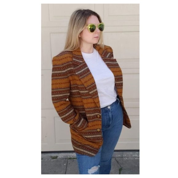 Vintage Jackets & Blazers - Vintage 70s Aztec Southwestern Print Long Blazer